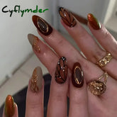 Cyflymder 24Pcs Short Almond Fake Nails Butterfly Wings Nail Art with Glue Glitter Flower False Nails Acrylic Autumn Winter Press on Nail