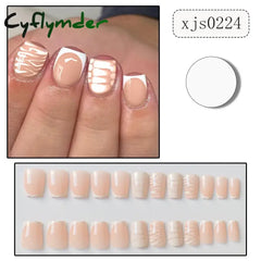 Cyflymder 24pcs Short Square False Nails French Cherry Pink Edge Fake Nails Full Cover Nail Tips Press on Nails Faux Fingernails