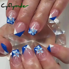 Cyflymder 24pcs Short Square False Nails French Cherry Pink Edge Fake Nails Full Cover Nail Tips Press on Nails Faux Fingernails