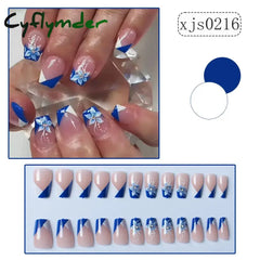 Cyflymder 24pcs Short Square False Nails French Cherry Pink Edge Fake Nails Full Cover Nail Tips Press on Nails Faux Fingernails