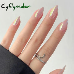 Cyflymder 24pcs Stiletto Aurora Fake Nails Set Press On Short Almond Nails Wearable False Nails With Glitter Designs Full Cover Nail Tips