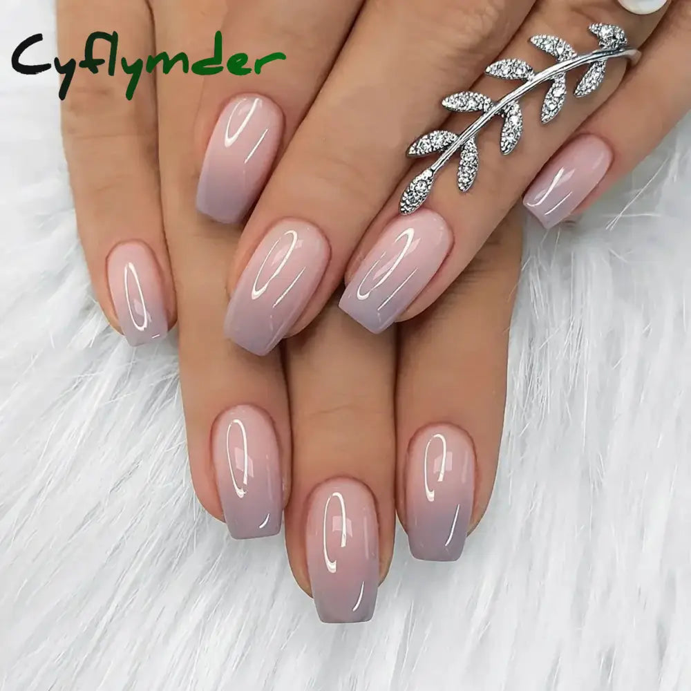 Cyflymder 24Pcs Wearable French Fake Nails with Glue Simple Square Head False Nails White Edge Design Short Full Cover Nails Set Press On