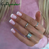 Cyflymder 24Pcs Wearable French Fake Nails with Glue Simple Square Head False Nails White Edge Design Short Full Cover Nails Set Press On
