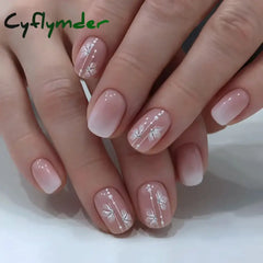 Cyflymder 24Pcs Wearable French Fake Nails with Glue Simple Square Head False Nails White Edge Design Short Full Cover Nails Set Press On