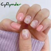 Cyflymder 24Pcs White Ice Camellia Short False Nails Art Light Pink Sweet Girls Acrylic Press on Nails Full Cover Removable Fake Nail Set
