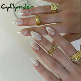 Cyflymder French Handmade Manicure Medium Almond Fake Nails Elegant & Minimalist Nails Press On Nails Design with Adhesive Nail File Set