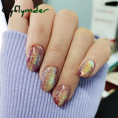 Cyflymder Glitter Cat Eye False Nail Wearable Chic Short Square Fake Nails Full Cover Detachable Finished Ballet Nails Press on Nails 24pc