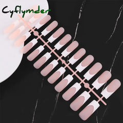 Cyflymder Pcs French Tips Press On Nails Medium Long Coffin Square Black White Matte Gloss Full Cover Finger Fake Nail Daily Use