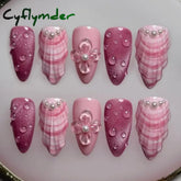 Cyflymder Pink 3D Shell Nail Art Flowers Pressons Tips Cat Eye Seashells Almond Press Ons Spring Autumn Seashell Handmade Press on Nails