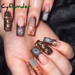 Cyflymder y2k Nails Five-pointed Star Pattern False Nails Halloween Style Long Coffin Ballet Press on Nails For Girl Full Cover Wearable