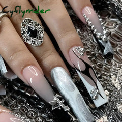 Cyflymder y2k Nails Five-pointed Star Pattern False Nails Halloween Style Long Coffin Ballet Press on Nails For Girl Full Cover Wearable