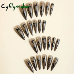 Cyflymder Y2k Super Long Stiletto Nails Halloween Fake Nails Press On Black Acrylic Nail Kits False Nails for Girl Full Cover Nail Tips