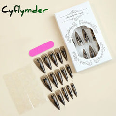 Cyflymder Y2k Super Long Stiletto Nails Halloween Fake Nails Press On Black Acrylic Nail Kits False Nails for Girl Full Cover Nail Tips