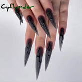 Cyflymder Y2k Super Long Stiletto Nails Halloween Fake Nails Press On Black Acrylic Nail Kits False Nails for Girl Full Cover Nail Tips