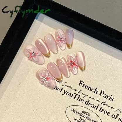 Cyflymder 10pcs Aurora Almond Press On Nails Short French Fake Nails Butterfly 3D Design False Nail Full Cover Wearable Manicure Nail Tips