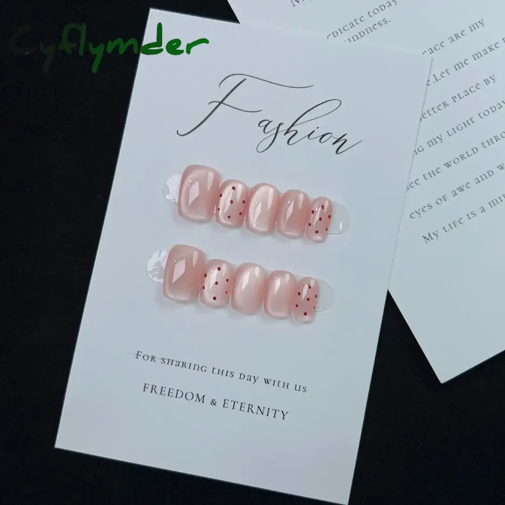 Cyflymder 10Pcs Aurora Cat Eye Handmade Press On Nails Short Square Head False Nails Wearable Simple Pure Manicure Full Over Nail Art Tips