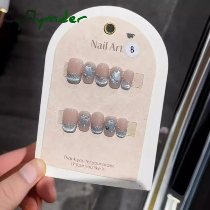 Cyflymder 10Pcs Aurora Cat Eye Handmade Press On Nails Short Square Head False Nails Wearable Simple Pure Manicure Full Over Nail Art Tips