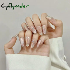 Cyflymder 10Pcs Aurora Handmade False Nails with Jelly Glue Long Almond Fake Nail Art Shell Design Press on Nails Full Cover Manicure Tips