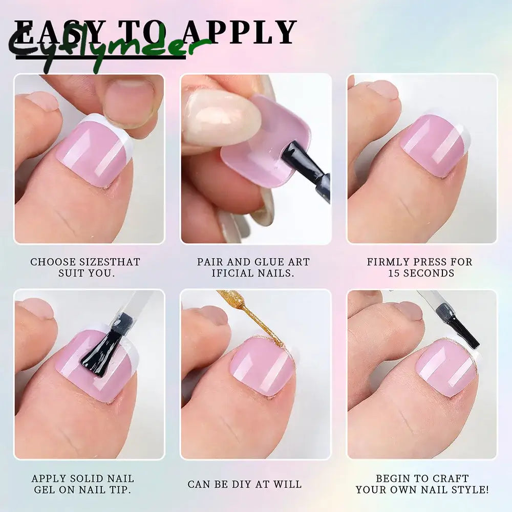 Cyflymder 120Pcs False Toes Nails French Square Full Cover Nude Pink Artificial Fake Toenail Acrylic Foot Nail Art Tips Manicure Tools