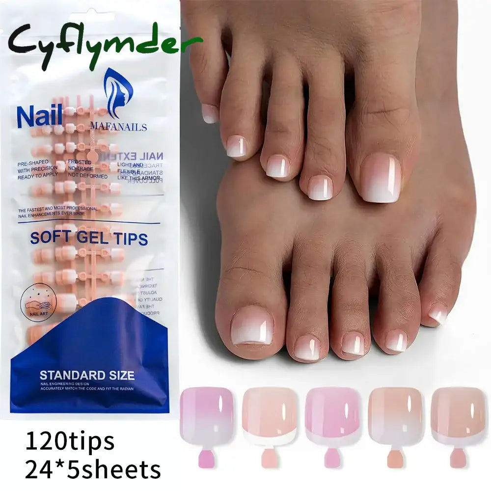 Cyflymder 120Pcs False Toes Nails French Square Full Cover Nude Pink Artificial Fake Toenail Acrylic Foot Nail Art Tips Manicure Tools