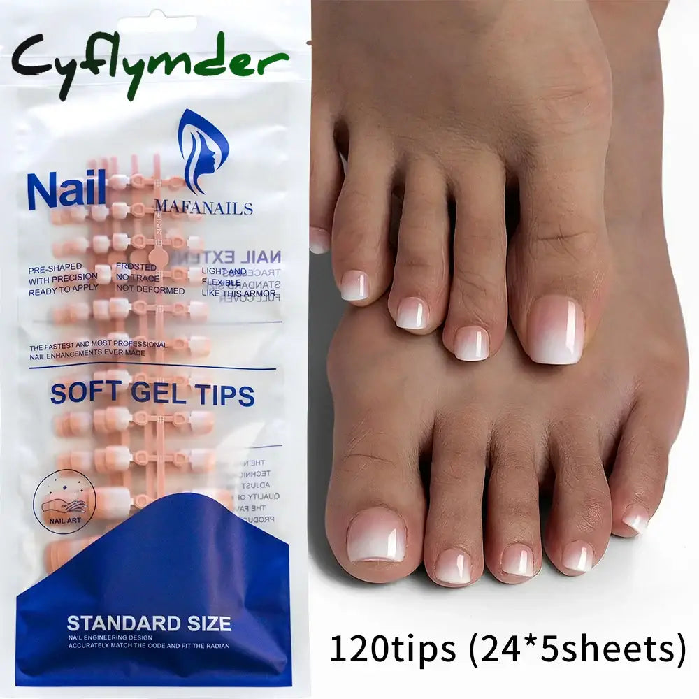Cyflymder 120Pcs False Toes Nails French Square Full Cover Nude Pink Artificial Fake Toenail Acrylic Foot Nail Art Tips Manicure Tools
