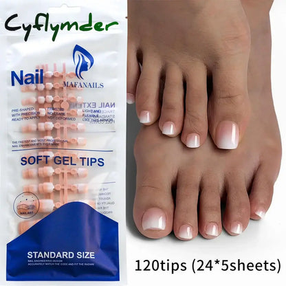 Cyflymder 120Pcs False Toes Nails French Square Full Cover Nude Pink Artificial Fake Toenail Acrylic Foot Nail Art Tips Manicure Tools