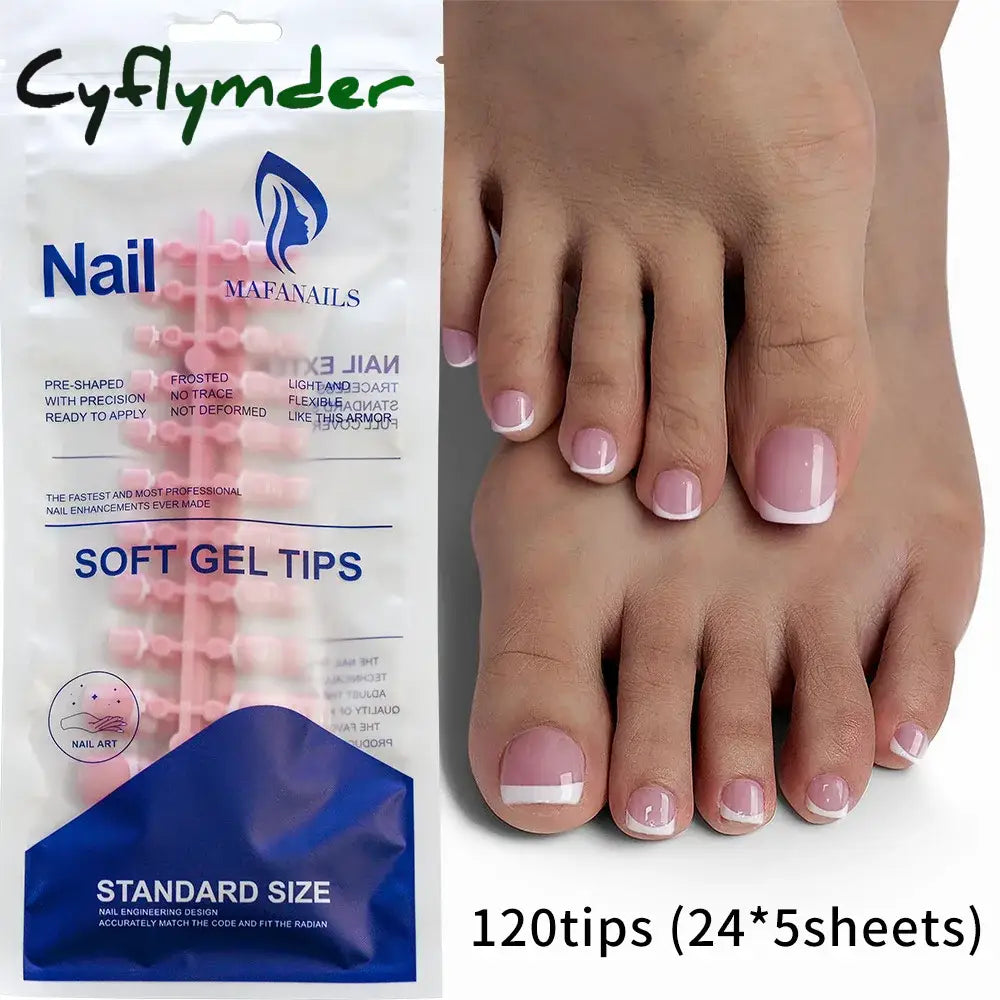 Cyflymder 120Pcs False Toes Nails French Square Full Cover Nude Pink Artificial Fake Toenail Acrylic Foot Nail Art Tips Manicure Tools