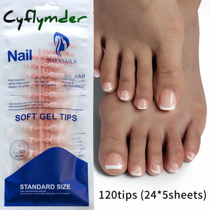 Cyflymder 120Pcs False Toes Nails French Square Full Cover Nude Pink Artificial Fake Toenail Acrylic Foot Nail Art Tips Manicure Tools