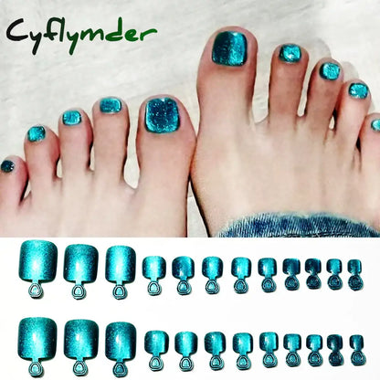 Cyflymder 24/100/120Pcs Press On Toe Nails for Women French Tip Fake Toenail with Gold Glitter Rhinestone Design Full Cover False Toenails