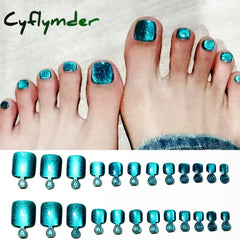 Cyflymder 24/100/120Pcs Press On Toe Nails for Women French Tip Fake Toenail with Gold Glitter Rhinestone Design Full Cover False Toenails