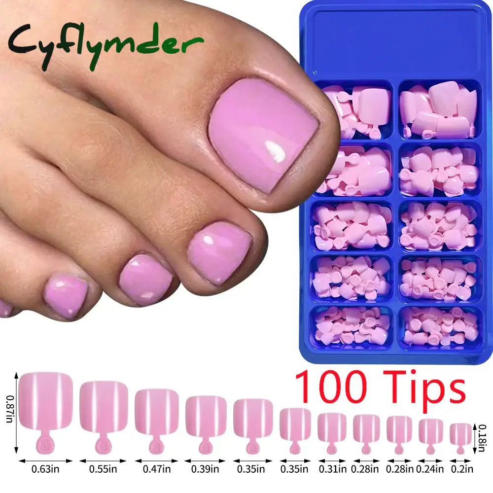 Cyflymder 24/100/120Pcs Press On Toe Nails for Women French Tip Fake Toenail with Gold Glitter Rhinestone Design Full Cover False Toenails