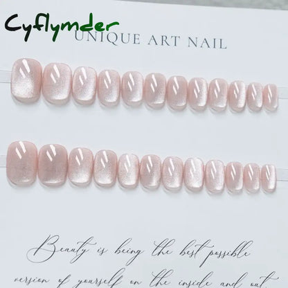 Cyflymder 24 Pcs Cat Eye Winter Press on Nails for Gluing Long Korea False Nail for Girls Cheap Coffin Stick-on Fake Nails Set with Glue
