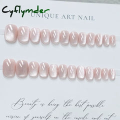 Cyflymder 24 Pcs Cat Eye Winter Press on Nails for Gluing Long Korea False Nail for Girls Cheap Coffin Stick-on Fake Nails Set with Glue