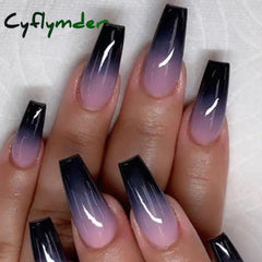Cyflymder 24 Pcs Glossy Medium Long Ballerina Press On Nail Pink And Purple Gradient Fake Nail Artificial Solid Color False Nail For Women