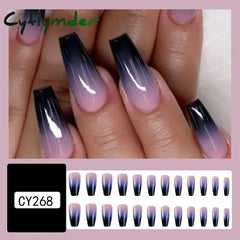 Cyflymder 24 Pcs Glossy Medium Long Ballerina Press On Nail Pink And Purple Gradient Fake Nail Artificial Solid Color False Nail For Women