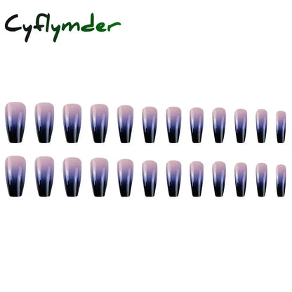 Cyflymder 24 Pcs Glossy Medium Long Ballerina Press On Nail Pink And Purple Gradient Fake Nail Artificial Solid Color False Nail For Women