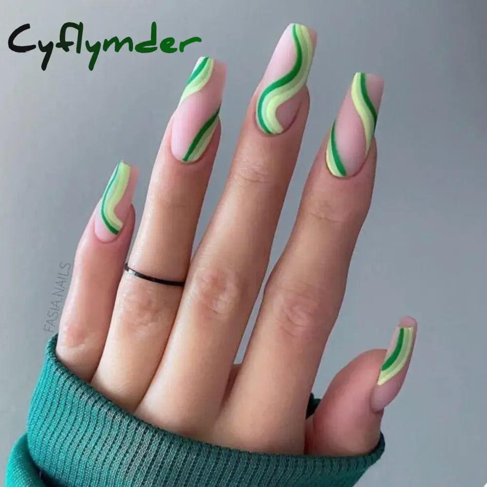 Cyflymder 24 Pcs Glossy Medium Long Ballerina Press On Nails Pink Gradient Fake Nails Artificial Reusable False Nails with Jelly Tabs