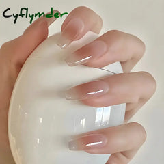 Cyflymder 24 Pcs Glossy Medium Long Ballerina Press On Nails Pink Gradient Fake Nails Artificial Reusable False Nails with Jelly Tabs
