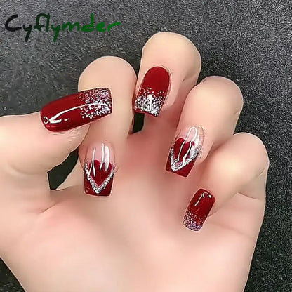 Cyflymder 24 Pcs Short Squoval Press On Nails Pink Gradient Stripe Pattern Fake Nails Glossy Artificial Finger Manicure False Nails