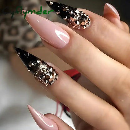 Cyflymder 24 Pcs Short Squoval Press On Nails Pink Gradient Stripe Pattern Fake Nails Glossy Artificial Finger Manicure False Nails