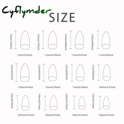 Cyflymder 24 Pieces Long Almond Irregular French style Pattern ABS Full Cover Glossy False Nails