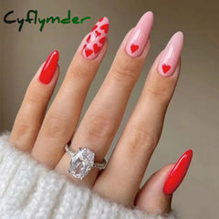 Cyflymder 24p Artificial Acrylic Nail Art Fake Nails Red Love False Nail Full Coverage Long Ballet Removable Press on Nails Tips Designs