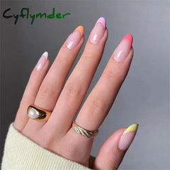 Cyflymder 24p Artificial Acrylic Nail Art Fake Nails Red Love False Nail Full Coverage Long Ballet Removable Press on Nails Tips Designs