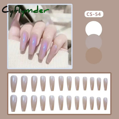 Cyflymder 24PC/Box Fashion False Nails Artificial Milky White Pink Gradients Long Ballet Nail Tips Full Cover Acrylic Fake Nails With Glue