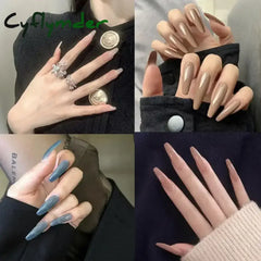 Cyflymder 24PC/Box Fashion False Nails Artificial Milky White Pink Gradients Long Ballet Nail Tips Full Cover Acrylic Fake Nails With Glue