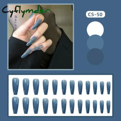 Cyflymder 24PC/Box Fashion False Nails Artificial Milky White Pink Gradients Long Ballet Nail Tips Full Cover Acrylic Fake Nails With Glue