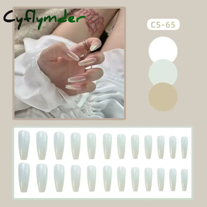 Cyflymder 24PC/Box Fashion False Nails Artificial Milky White Pink Gradients Long Ballet Nail Tips Full Cover Acrylic Fake Nails With Glue
