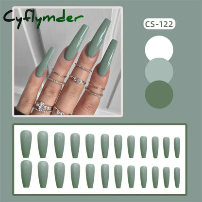 Cyflymder 24PC/Box Fashion False Nails Artificial Milky White Pink Gradients Long Ballet Nail Tips Full Cover Acrylic Fake Nails With Glue