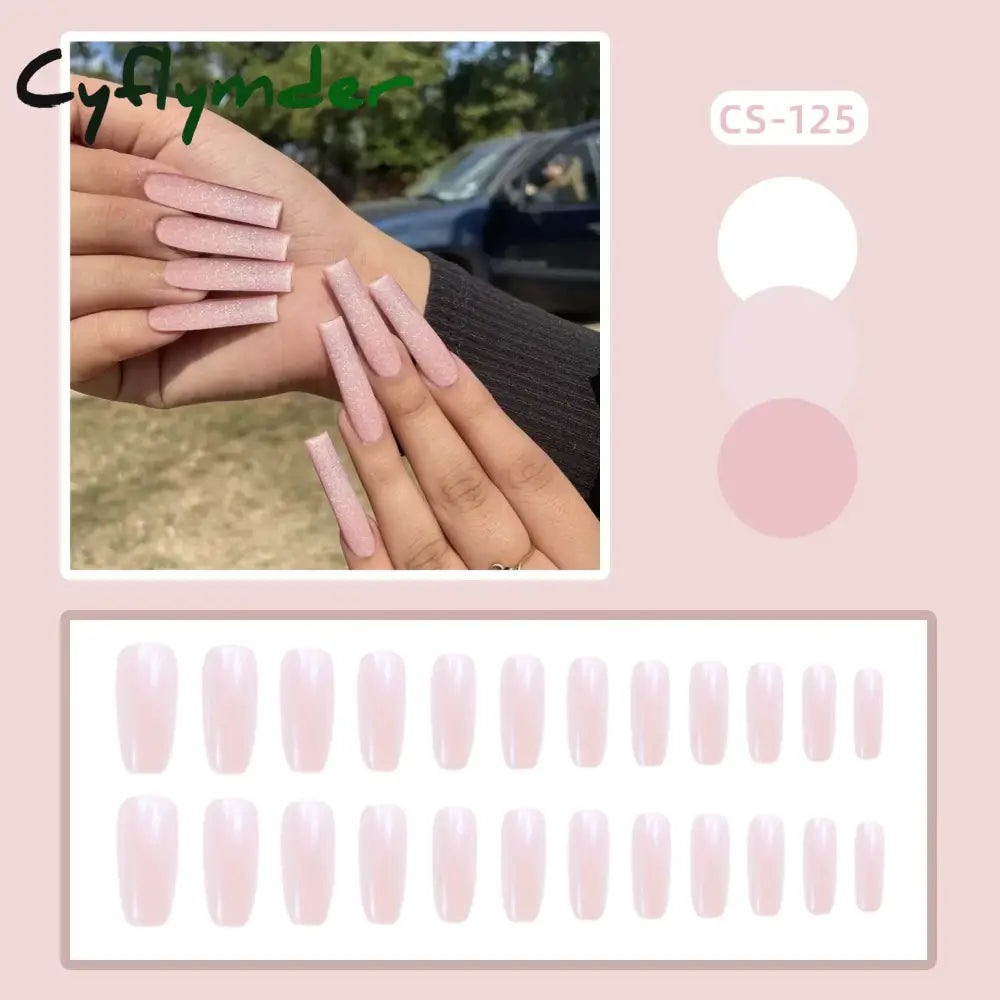Cyflymder 24PC/Box Fashion False Nails Artificial Milky White Pink Gradients Long Ballet Nail Tips Full Cover Acrylic Fake Nails With Glue