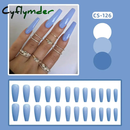 Cyflymder 24PC/Box Fashion False Nails Artificial Milky White Pink Gradients Long Ballet Nail Tips Full Cover Acrylic Fake Nails With Glue